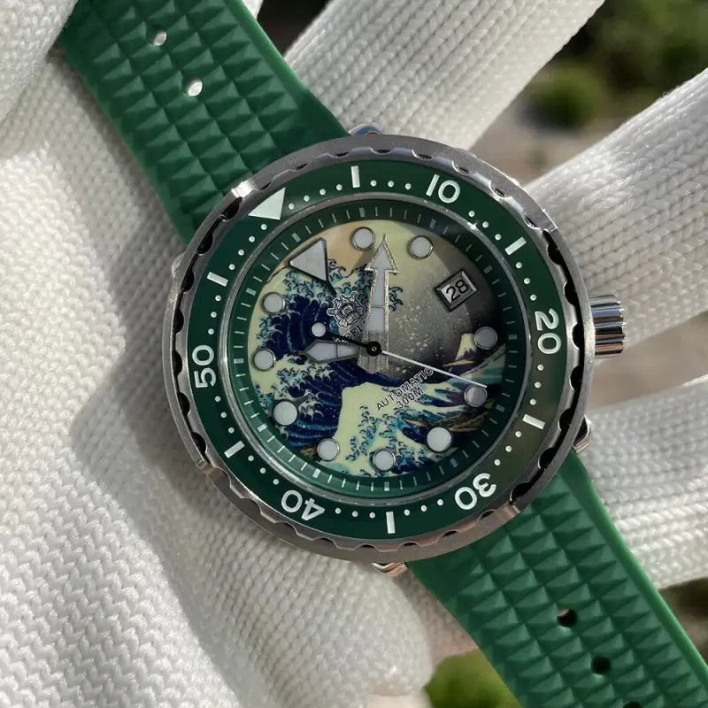 KPR Amberjack 39MM 20 Bar Mechanical Dive Watch - 75J-GR-WF Green / China / NH35 Movt