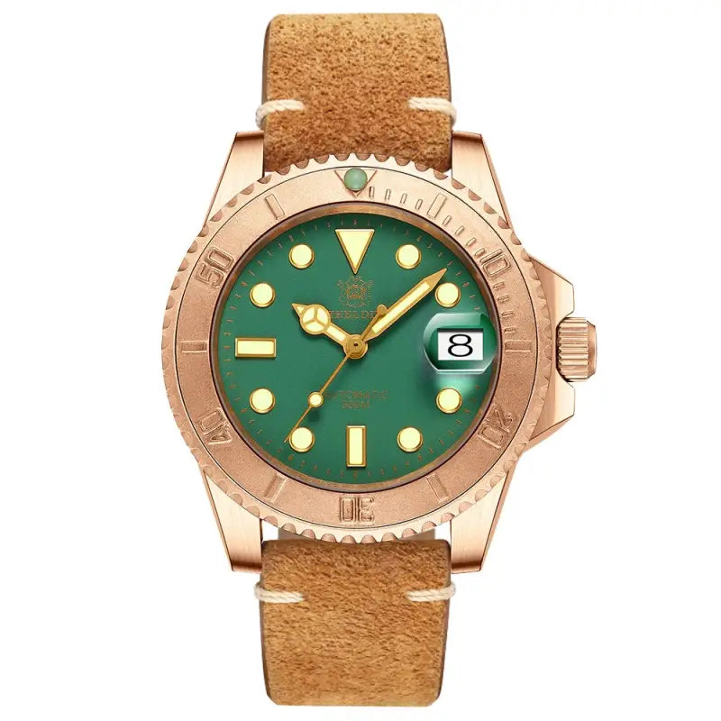 KPR Atlantic Croaker 300M Sport Dive Watch - Green Dial-Brown L