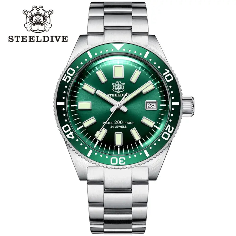 a watch with green dial