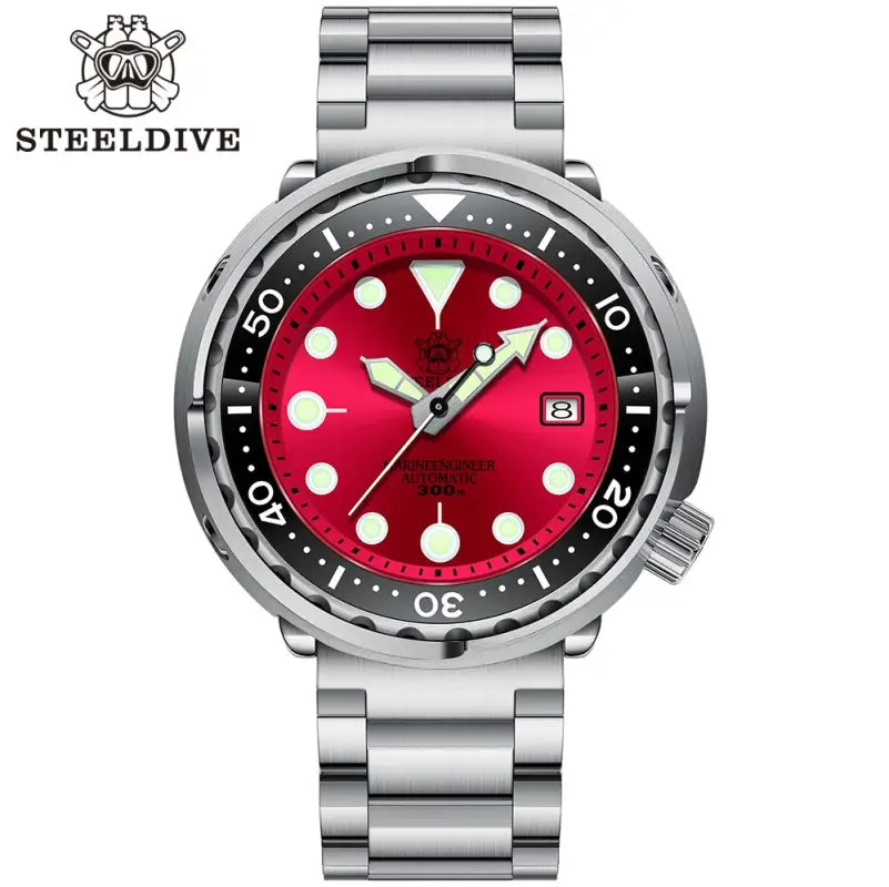 KPR Black Drum Sapphire Glass Dive Watch - 75RE-03L Red-logo / China