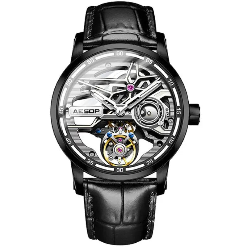 KPR Haute Fashion Skeleton Style Waterproof Automatic Watch - A-Black