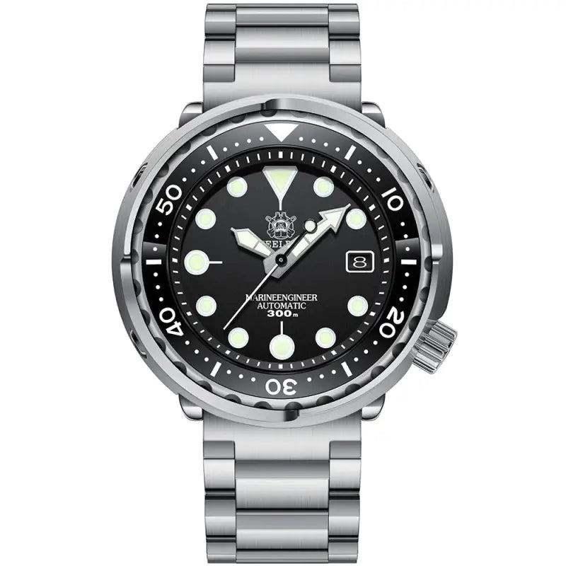 KPR Lamprey 300M 316L Steel Dive Watch - Black Steel 3 Logo