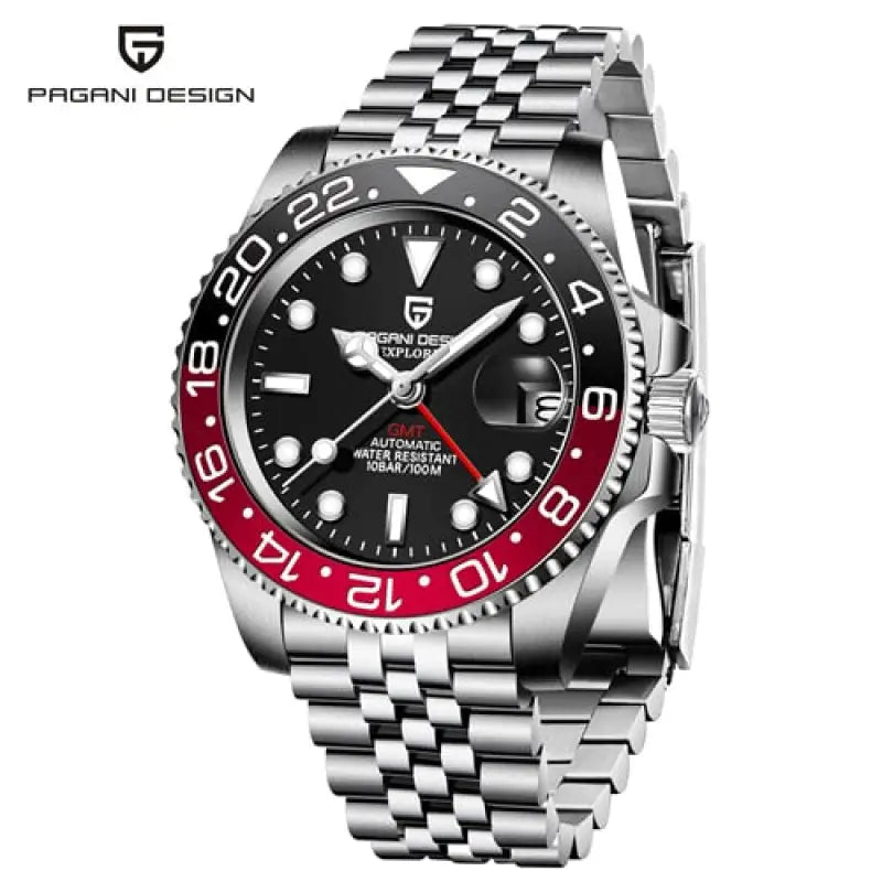 KPR Mahi Mahi Waterproof Automatic Mechanical Watch - Jubilee black red / Czech Republic