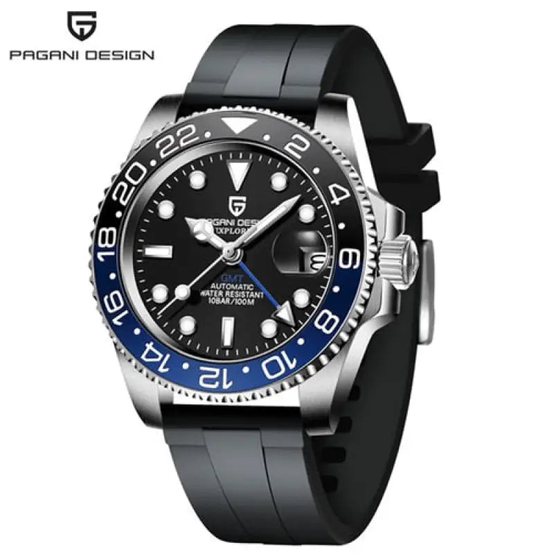 KPR Mahi Mahi Waterproof Automatic Mechanical Watch - Rubber black blue / Czech Republic