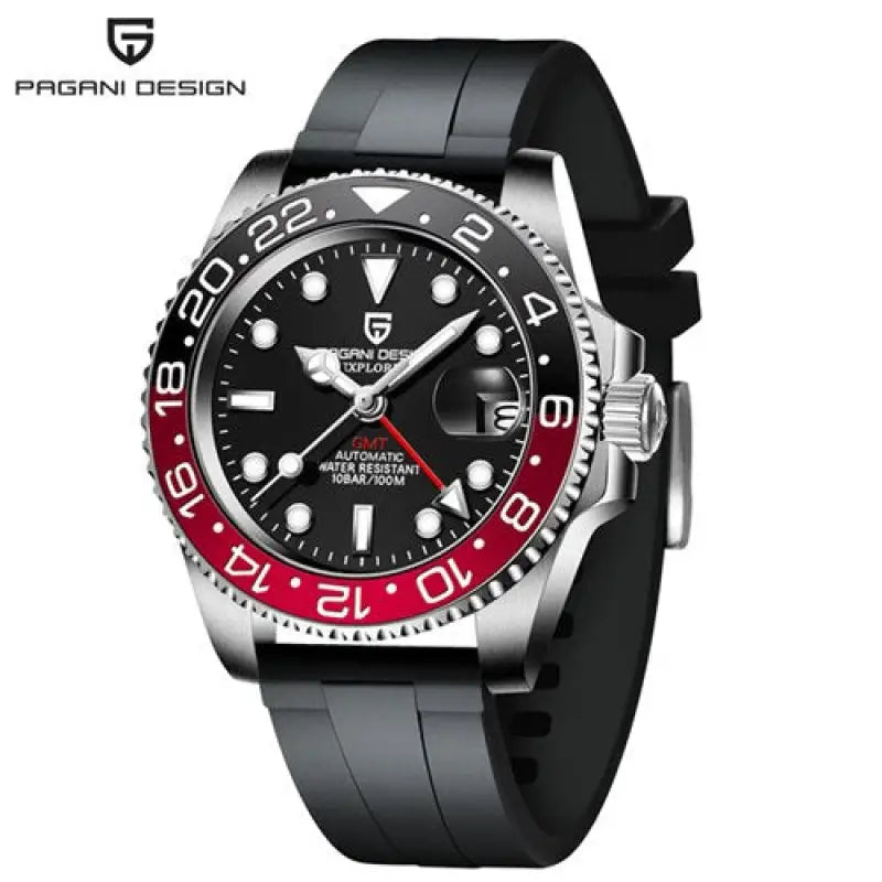 KPR Mahi Mahi Waterproof Automatic Mechanical Watch - Rubber black red / Czech Republic