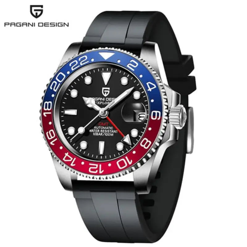 KPR Mahi Mahi Waterproof Automatic Mechanical Watch - Rubber blue red / Czech Republic